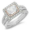 thumbnail image 1 of 1.81 ct Emerald Cut Real Genuine Natural Diamond VS1-VS2 J-K 18K White Rose Gold Halo Engagement Wedding Bridal Set Designer Ring bW/ Set size 5, 1 of 7