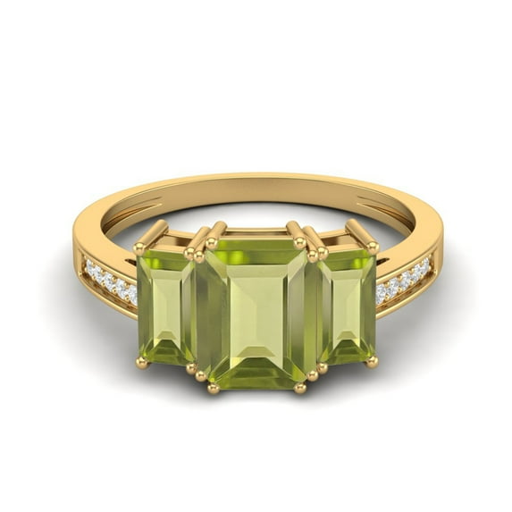 1.82 Ct Emerald Cut Peridot 925 Sterling Silver Gold Vermeil Three Stone Women Valentines Day Gifts Ring