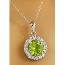 1.82 Cts Natural Peridot And Diamond pendant in 14k white gold