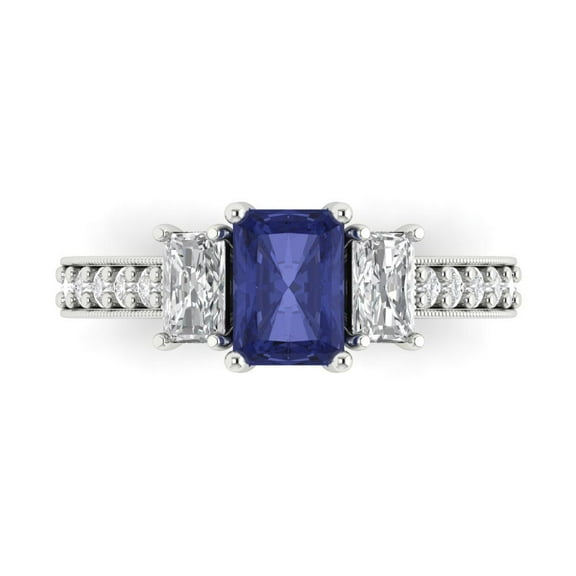 Three-Stone Engagement Ring for Women - 1.88ct Simulated Tanzanite in 18K White Gold Promise Ring