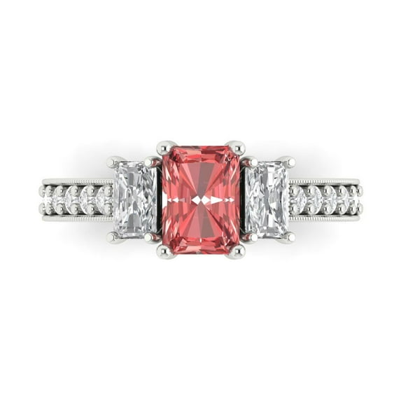 Three-Stone Engagement Ring for Women - 1.88ct Natural Garnet in 14K White Gold Promise Ring