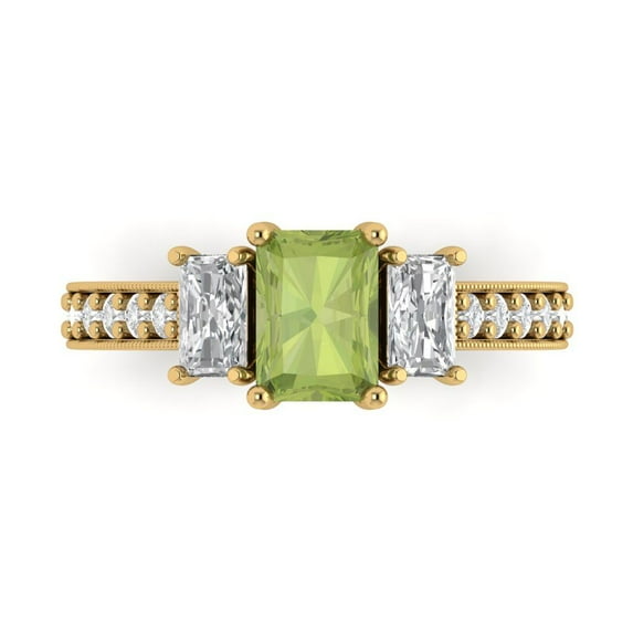 Three-Stone Engagement Ring for Women - 1.88ct Natural Peridot in 14K Yellow Gold Promise Ring