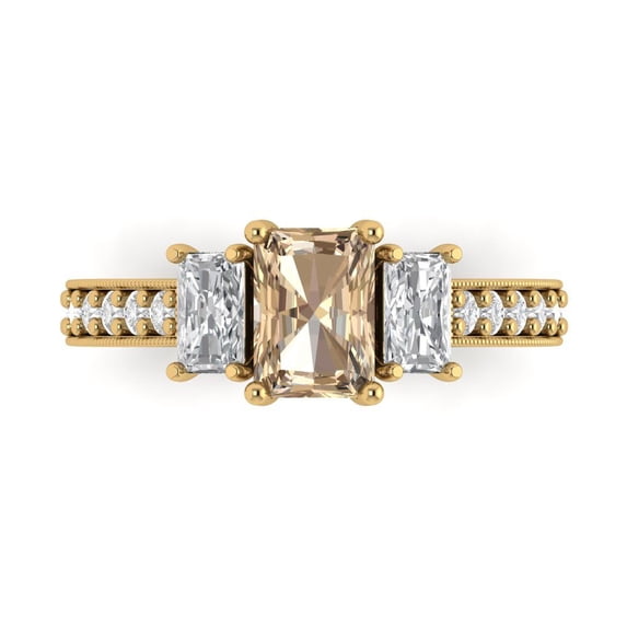 Three-Stone Engagement Ring for Women - 1.88ct Yellow Moissanite in 14K Yellow Gold Promise Ring