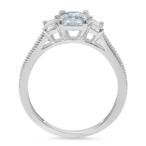 1.88 ct Emerald Cut Natural Sky Blue Topaz Three-Stone Engagement Ring for Women in 18K White Gold