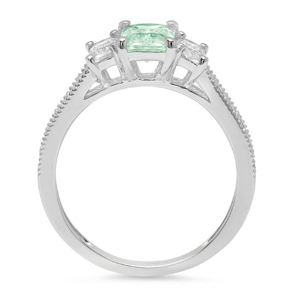 1.88 ct Emerald Cut Simulated Green Diamond Three-Stone Engagement Ring for Women in 18K White Gold