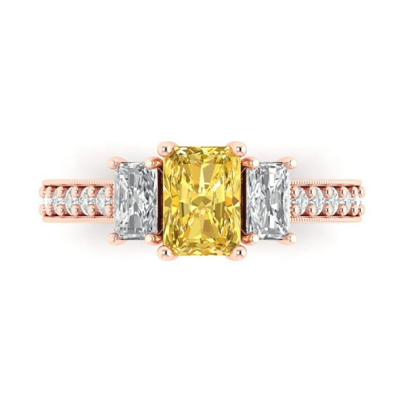 1.88 ct Emerald Cut Natural Citrine Three-Stone Engagement Ring for Women in 18K Rose Gold