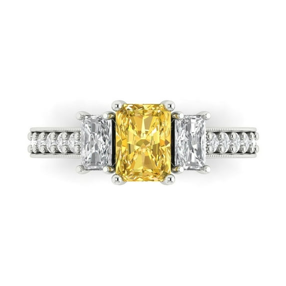 1.88 ct Emerald Cut Natural Citrine Three-Stone Engagement Ring for Women in 18K White Gold