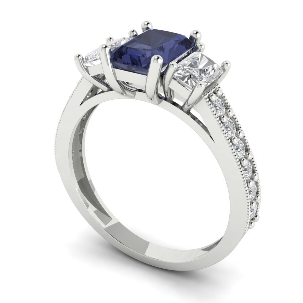 0.50 Carat 14K White Gold Blue Sapphire & Diamond 3-Stone Engagement Ring, Size 10 - View #5