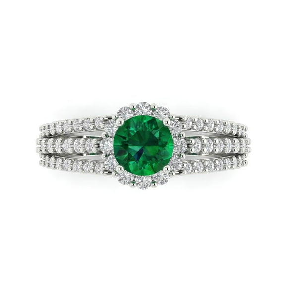 Halo Engagement Ring for Women - 1.83ct Simulated Emerald in 14K White Gold Promise Ring