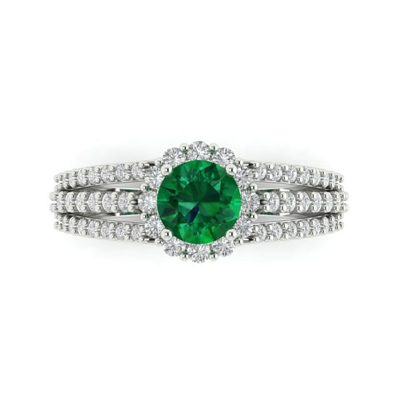 Halo Engagement Ring for Women - 1.83ct Simulated Emerald in 18K White Gold Promise Ring