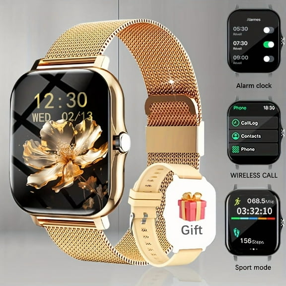 1.83" Full Touch Smart Watch with Wireless Calls, Sports Tracker, Message Alerts, Remote Camera, Weather Report, USB Rechargeable, Multi-Sport Modes, Compatible with Android/iPhone, Free Steel Strap