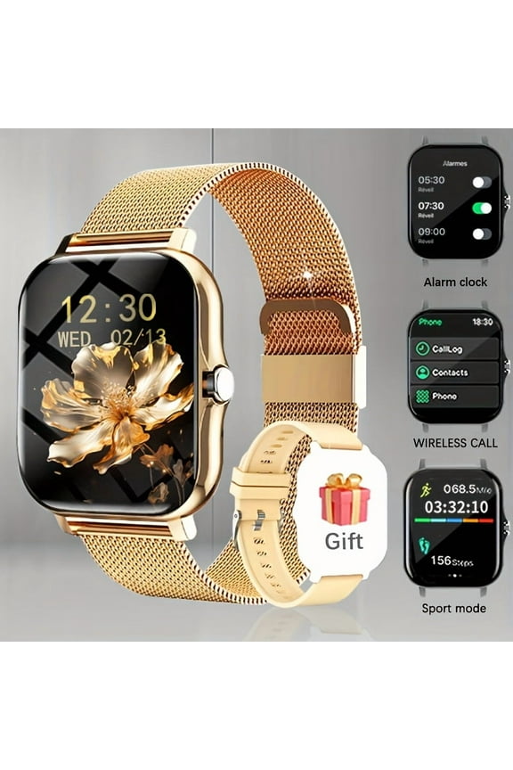 1.83" Full Touch Smart Watch with Wireless Calls, Sports Tracker, Message Alerts, Remote Camera, Weather Report, USB Rechargeable, Multi-Sport Modes, Compatible with Android/iPhone, Free Steel Strap