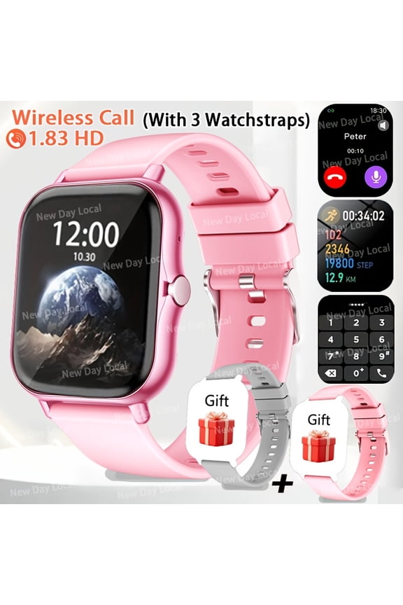 1.83" Full Touch Smartwatch with Wireless Calling, 3 Bands, 100+ Sports Modes, Bluetooth, USB Charge, Remote Camera/Music Control for iPhone Android