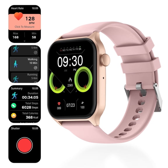 1.83" Smart Watch with 123 Sports Modes and Voice Assistant, IP67 resistant Activity records with Custom Dials Split Screen, Pink