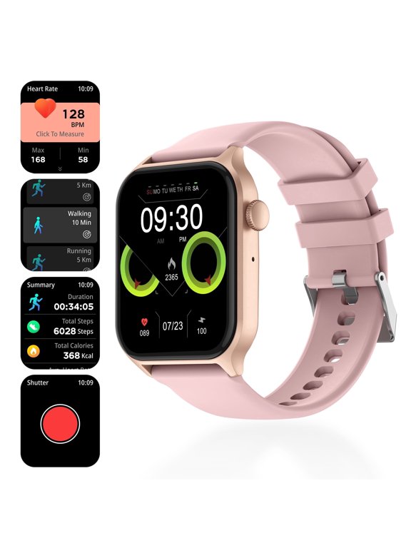1.83" Smart Watch with 123 Sports Modes and Voice Assistant, IP67 resistant Activity records with Custom Dials Split Screen, Pink