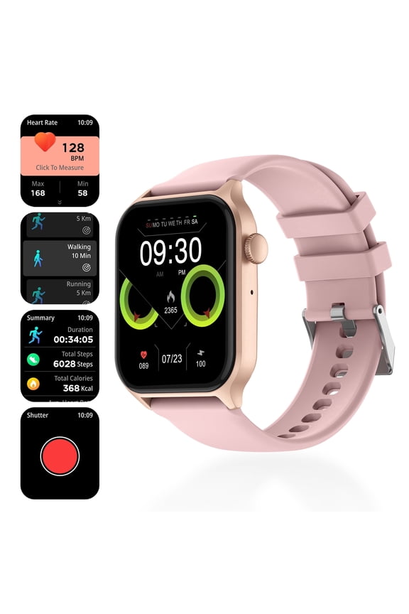 1.83" Smart Watch with 123 Sports Modes and Voice Assistant, IP67 resistant Activity records with Custom Dials Split Screen, Pink
