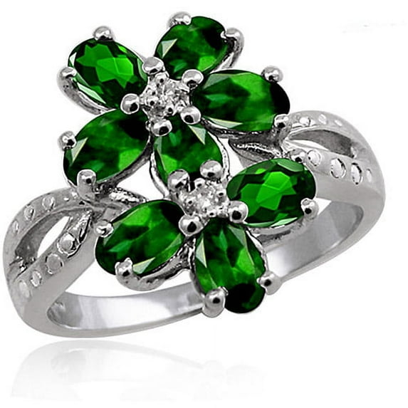 1.84 Carat Chrome Diopside Gemstone and Accent White Diamond Ring