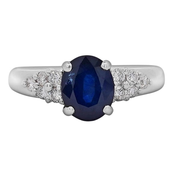 1.84 Carat Oval Cut Dark Blue Sapphire and Diamond Ring