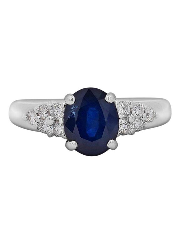 1.84 Carat Oval Cut Dark Blue Sapphire and Diamond Ring