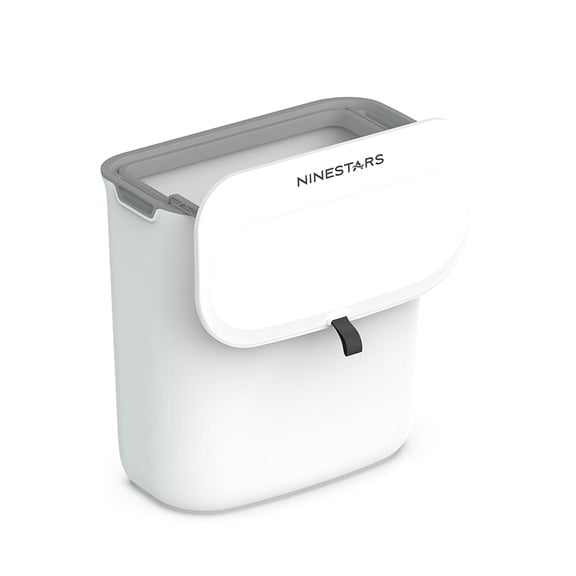 1.84 Gallon Kitchen Compost Bin with Sliding Lid, Touchless Wall Mount Garbage Can with Tight-Seal Odor Control and Adhesive Bracket, Plastic for Home Office Dorm, White