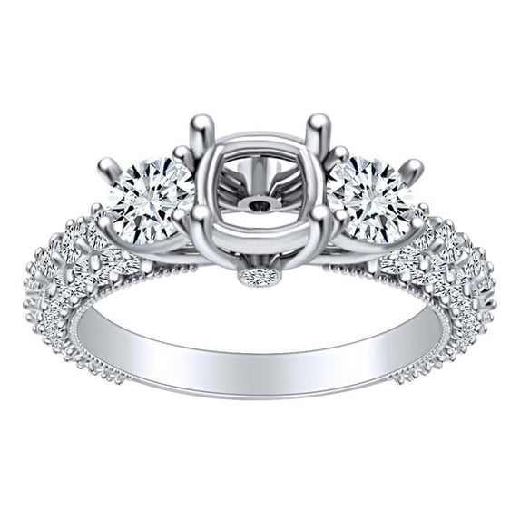 AFFY 1.85 Carat (Cttw) Round Shape White Natural Diamond Semi Mount Engagement Ring In 14k Solid White Gold Ring Size-8