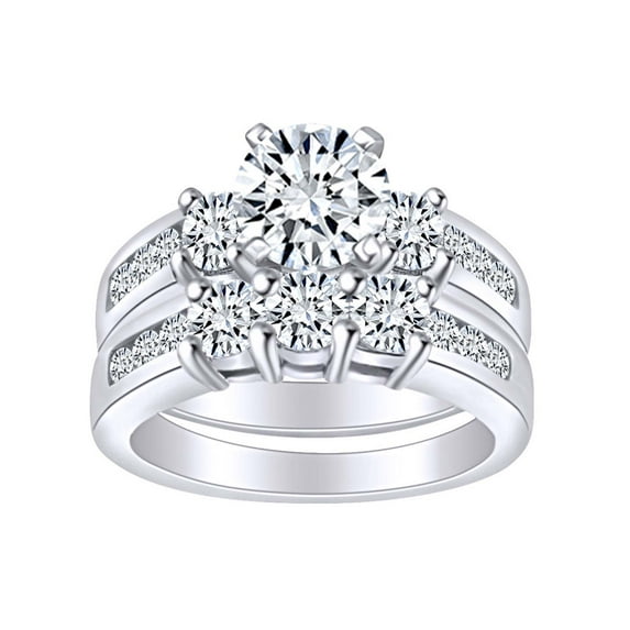 AFFY 1.85 Carat (Cttw) Round White Natural Diamond Bridal Egagement Wedding Band Ring Set In 14k Solid White Gold Ring Size-9