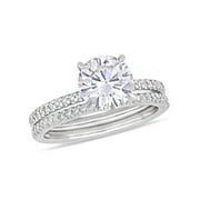 GEM AND HARMONY 1.85 Carat (Ctw) Lab-Created Moissanite Engagement Bridal Wedding Ring Set 14K White Gold with Diamonds 1/4 Carat (Ctw)