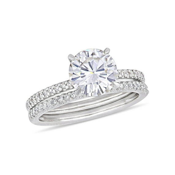 1.85 Carat (Ctw) Lab-Created Moissanite Engagement Bridal Wedding Ring Set 14K White Gold with Diamonds 1/4 Carat (Ctw) for Women