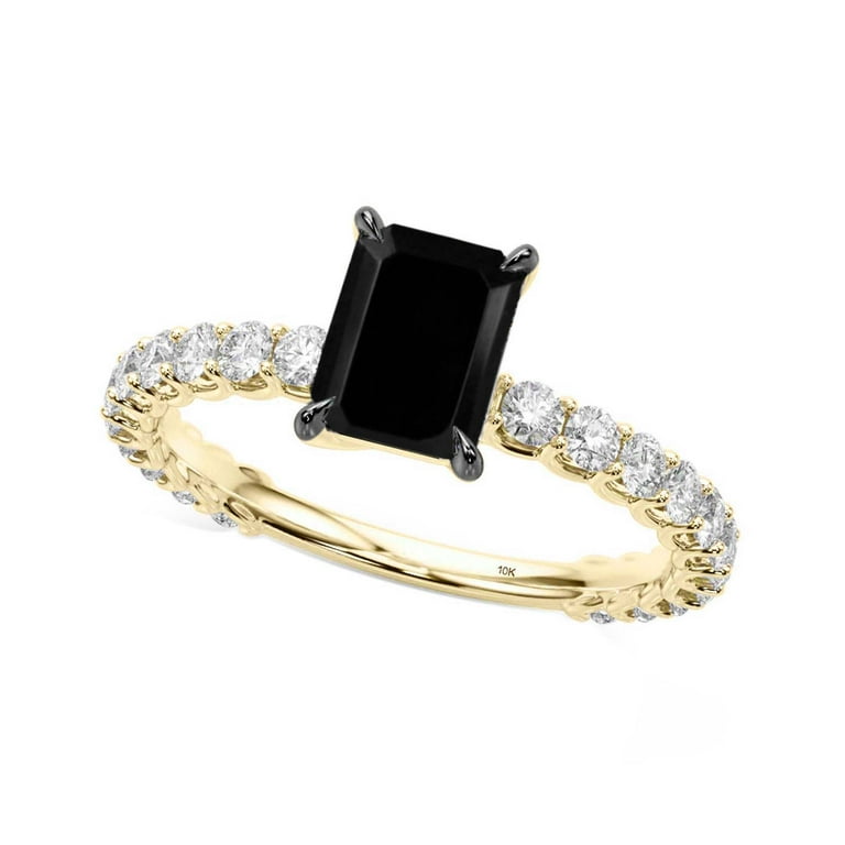 Carat Emerald Cut Black Diamond And White Diamond Engagement