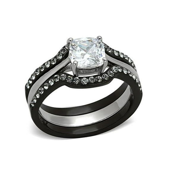 1.85 Ct Cushion Cut Cz Black Stainless Steel Wedding Ring Set Women's Size 6