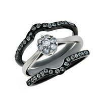 1.85 Ct Round Cut Zirconia Black Stainless Steel Wedding Ring Set Women's Size 10