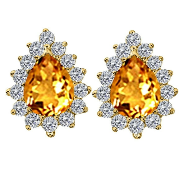 1.85 Ct.Twt Pear Shape Citrine and Diamond Earrings In 10k Yellow Gold