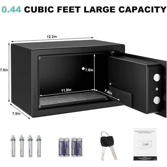 1.85 Cubic Home Safe Box with Digital Keypad & Combination Lock, Heavy-Duty Steel Security Safe, Removable Shelf & Felt Lining, for Documents Jewelry Cash Valuables Home Office Hotel