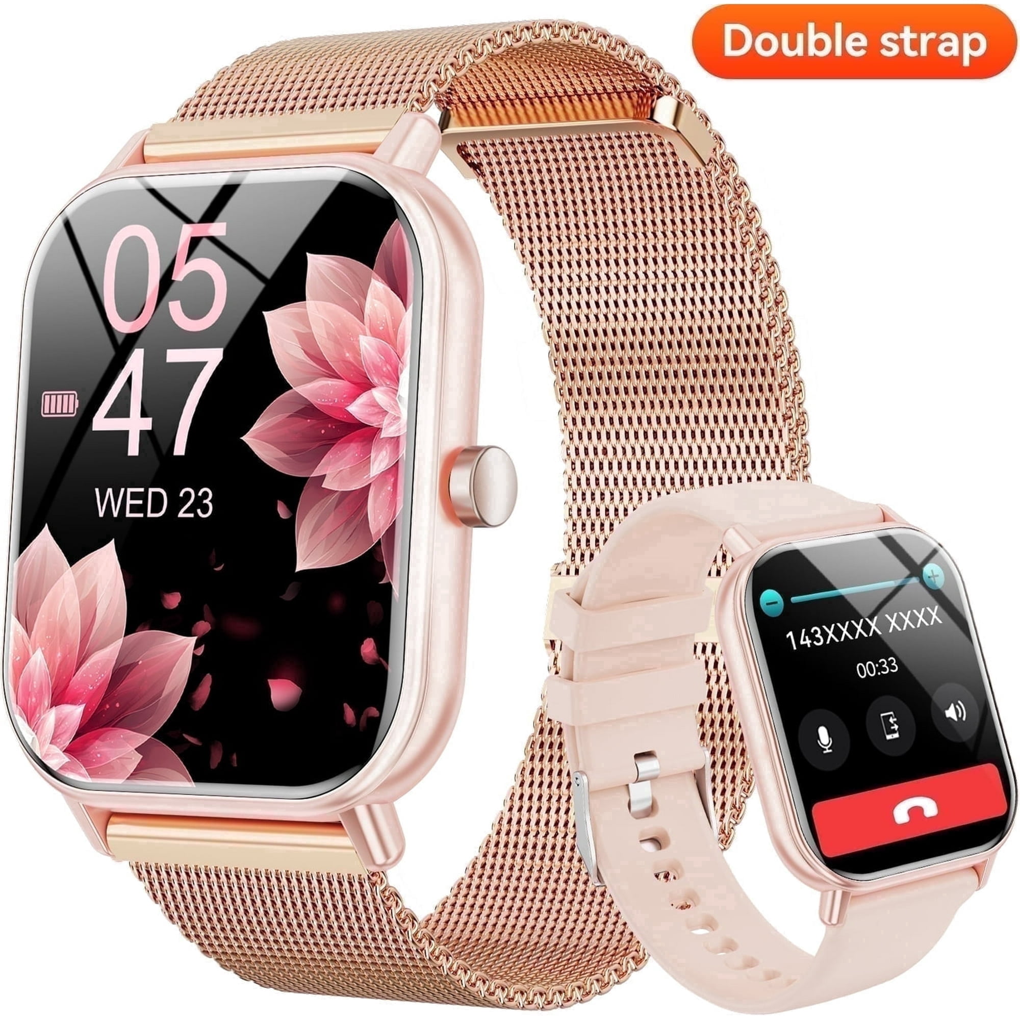 1.85-Inch Men's and Women's smartwatch fits for Android and iPhone Devices with Fitness Tracker, Pedometer, Answer/Call/120 Sport Modes, IP68 Waterproof Fitness Watch, (Milanese Steel Band)