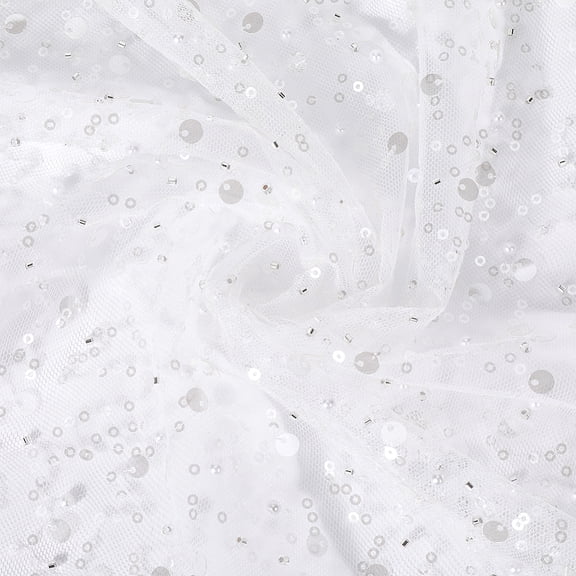 1.85 Yard 36 Inch White Sequin Glitter Tulle Sheer Paillette Sparkle Organza Transparent Shiny Mesh Netting Polyester Lace FabricDIY