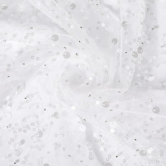 1.85 Yard 36 Inch White Sequin Glitter Tulle Sheer Paillette Sparkle Organza Transparent Shiny Mesh Netting Polyester Lace Fabric