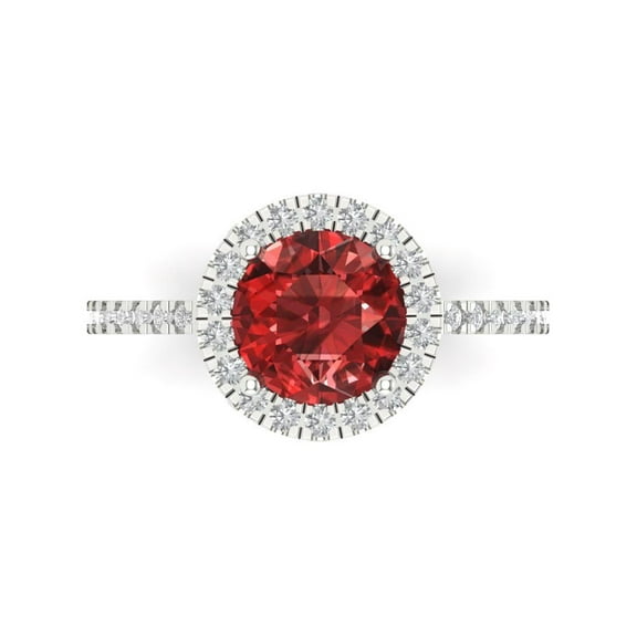 Halo Engagement Ring for Women - 1.8ct Natural Garnet in 18K White Gold Promise Ring