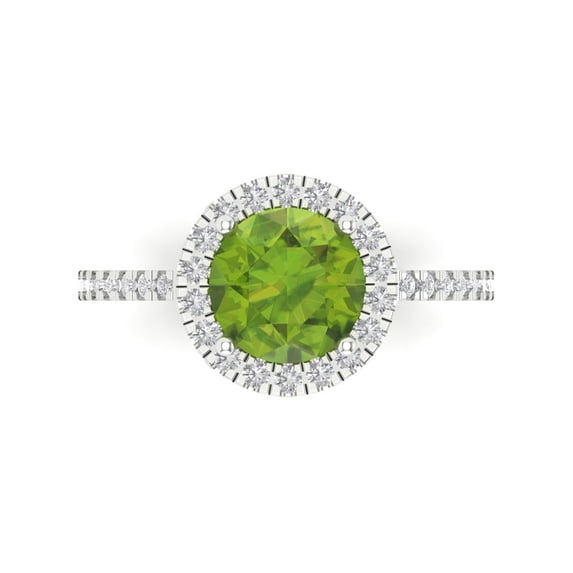 Halo Engagement Ring for Women - 1.8ct Natural Peridot in 14K White Gold Promise Ring