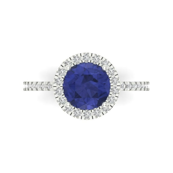 Halo Engagement Ring for Women - 1.8ct Simulated Tanzanite in 14K White Gold Promise Ring
