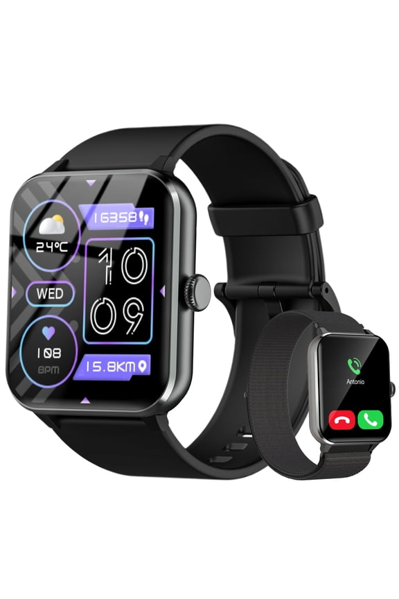 1.85-inch Men Women's Smartwatch with Answer/Make Calls/100 Sports Modes/Message Reminder, IP68 Waterproof Fitness Tracker Fits for Android iPhone Samsung,Black