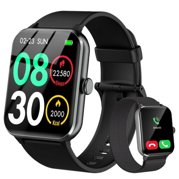 1.85-inch Men Women's Smartwatch with Answer/Make Calls/100 Sports Modes/Message Reminder, IP68 Waterproof Fitness Tracker Fits for Android iPhone Samsung,Black