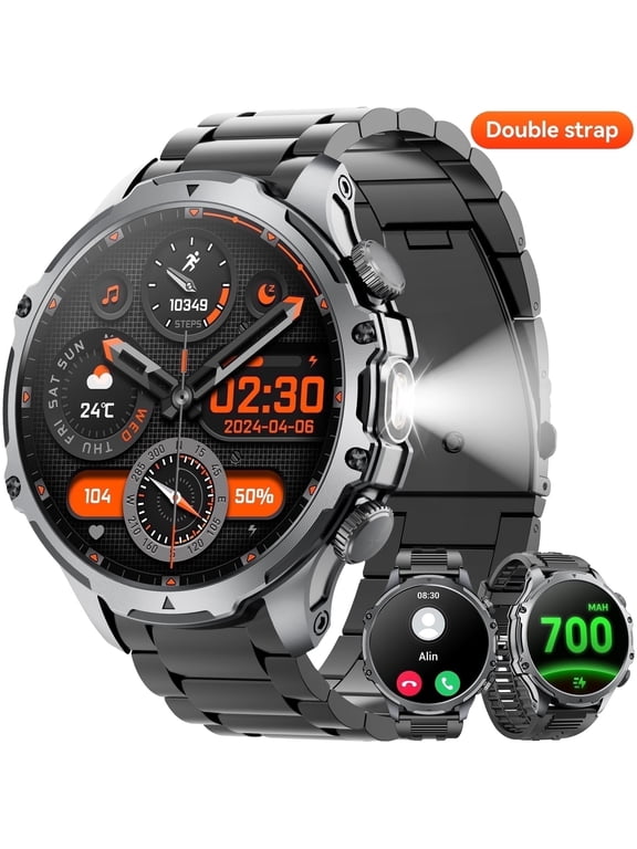 Military Men's Smartwatch 1.85-inch fits for Android IPhone Devices with Fitness Tracker, Answer/Call/100 Multi-Sport Mode, IP67 Waterproof Sports Step Tracker (Black)