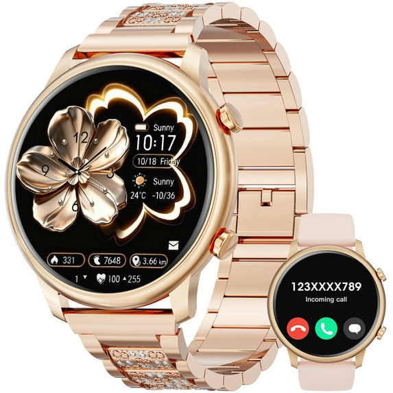 LZUEFK Smart Watch(Answer/Make Call), Smartwatch fits for Android and Iphone, 1.39" HD Fitness Watch with 100 Sports Modes, Waterproof, Activity Smart Watches for Women, Two Straps, Gold