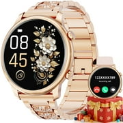 LZUEFK Smart Watch(Answer/Make Call), Smartwatch fits for Android and Iphone, 1.39" HD Fitness Watch with 100 Sports Modes, Waterproof, Activity Smart Watches for Women, Two Straps, Gold