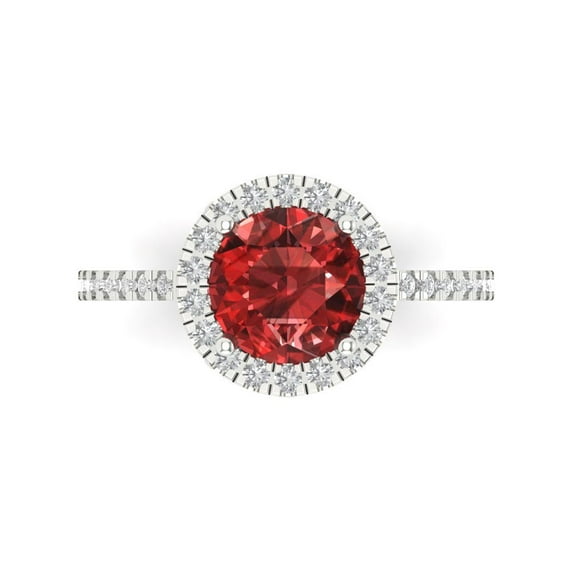 Clara Pucci 14K White Gold Solid Gold Garnet Halo Anniversary Ring for Women - 1.8 cttw Round Cut