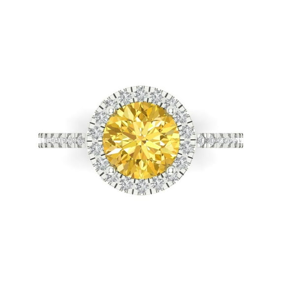 Clara Pucci 14K White Gold Solid Gold Citrine Halo Anniversary Ring for Women - 1.8 cttw Round Cut