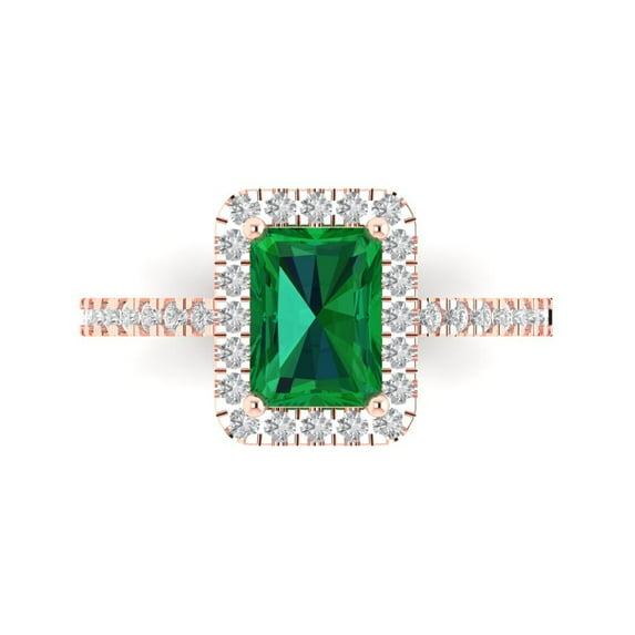 Halo Engagement Ring for Women - 1.86ct Simulated Emerald in 14K Rose Gold Promise Ring