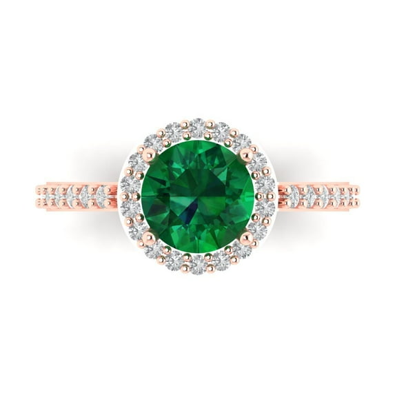 Halo Engagement Ring for Women - 1.86ct Simulated Emerald in 14K Rose Gold Promise Ring
