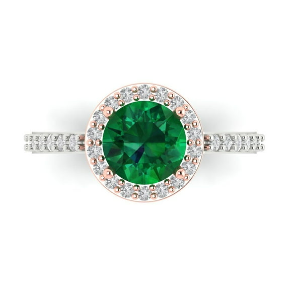 Solitaire with Accents Engagement Ring for Women - 1.86ct Simulated Emerald in 14K White/Rose Gold Promise Ring