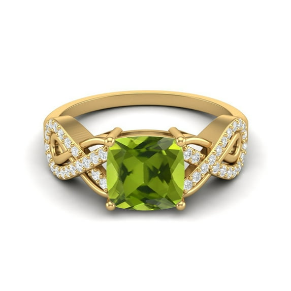 1.86 Ctw Cushion Peridot 925 Sterling Silver Gold Vermeil Twisted Shank Valentines Day Gifts Ring